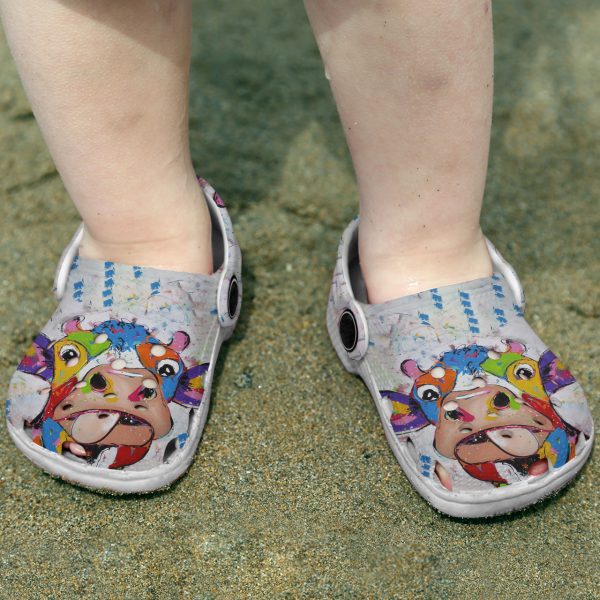 GAT2107104ch kid ads 2, Colorful Cattle Art Crocs, Summer Sandals Indoor Slip-On Non-Slip Breathable Light Beach Slippers, Breathable, Indoor, Non-slip
