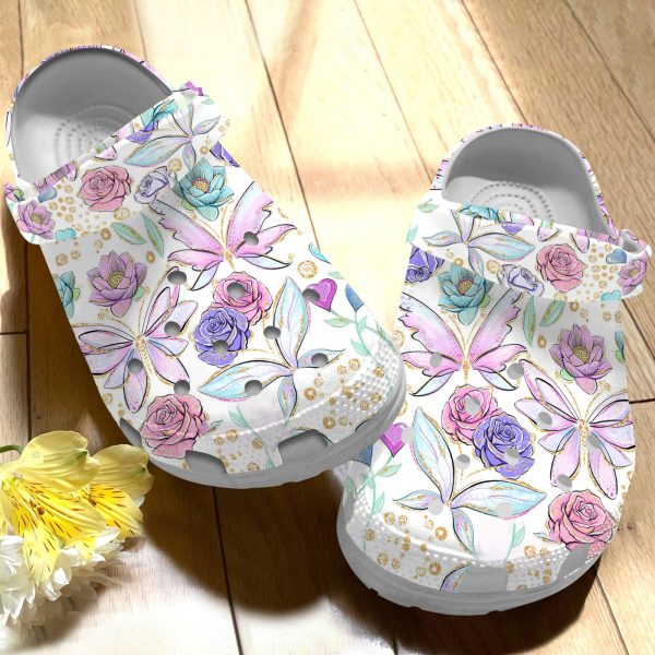 GAT2809104ch ads 3, Floral Beautiful Flower And Butterfly Crocs, Beautiful