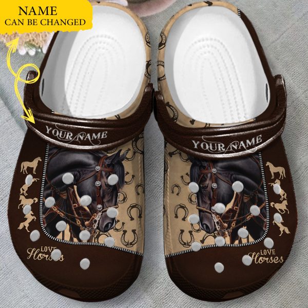 GAU1502218custom ads 1, Personalized And Love Black Horse Crocs, Fast Delivery Worldwide, Black, Personalized