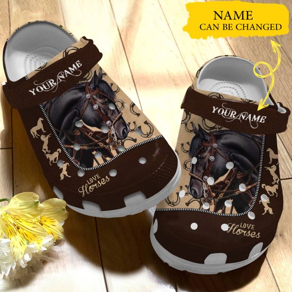 GAU1502218custom ads 3, Personalized And Love Black Horse Crocs, Fast Delivery Worldwide, Black, Personalized