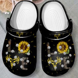 GAU2112114ch ads 2, Adult Unisex And Classic, Love Hunting With Sun Flower On The Back Wide-side Crocs, Fast Shipping!, Adult, Black, Classic, Unisex, Wide-side