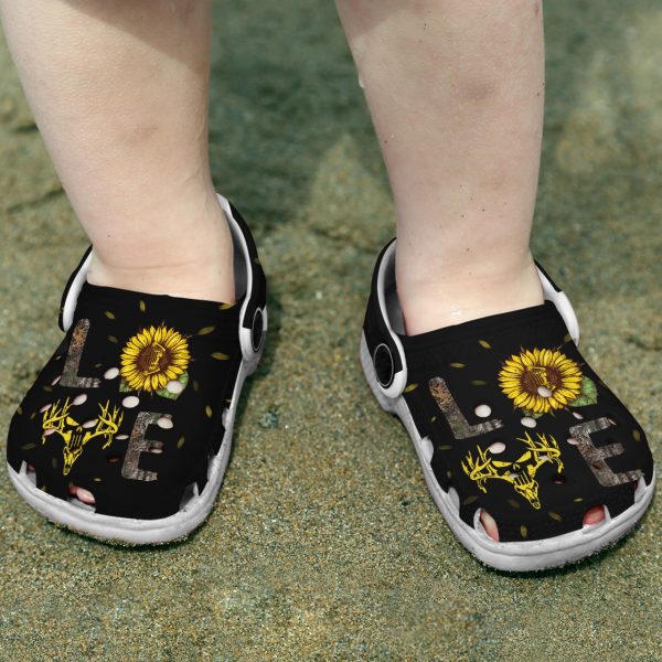 GAU2112114ch ads 3, Adult Unisex And Classic, Love Hunting With Sun Flower On The Back Wide-side Crocs, Fast Shipping!, Adult, Black, Classic, Unisex, Wide-side