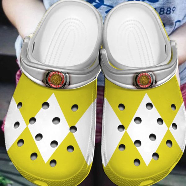 GAY0304117 ads1, Exclusive Design Of Power Ranger Yellow And White Crocs, Convenience And Safe For Outdoor Play, Exclusive, Outdoor, White, Yellow