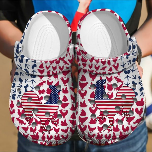 GCD1406101 ads6, Lightweight Non-slip And Breathable Chicken American Flag Limited Edition Crocs, Fast Shipping!, Breathable, Limited Edition, Non-slip