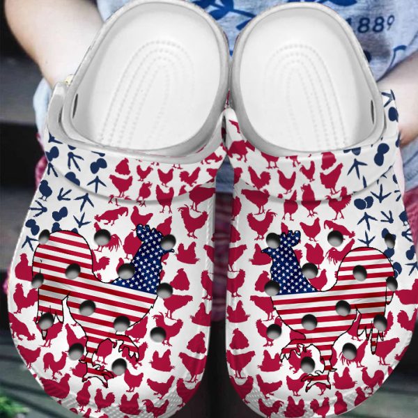 GCD1406101 ads7, Lightweight Non-slip And Breathable Chicken American Flag Limited Edition Crocs, Fast Shipping!, Breathable, Limited Edition, Non-slip