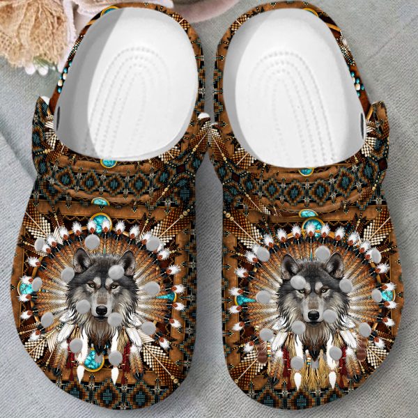 GCS0507102ch ads1, Stylish And Comfort Native American Wolf Limited Edition Crocs For Adults, Comfort, Stylish