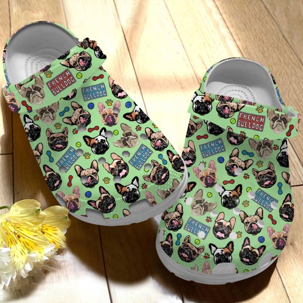 GCS1708102ch ads1, Lightweight Non-slip And Safety French Bulldog Dog On The Light Green Crocs, Easy to Buy!, Green, Non-slip, Safety