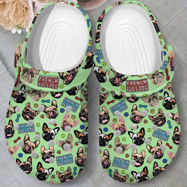 GCS1708102ch ads2, Lightweight Non-slip And Safety French Bulldog Dog On The Light Green Crocs, Easy to Buy!, Green, Non-slip, Safety