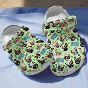 GCS1708102ch ads3, Lightweight Non-slip And Safety French Bulldog Dog On The Light Green Crocs, Easy to Buy!, Green, Non-slip, Safety