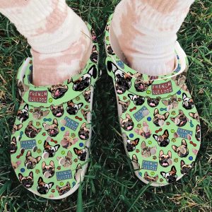 GCS1708102ch ads4, Lightweight Non-slip And Safety French Bulldog Dog On The Light Green Crocs, Easy to Buy!, Green, Non-slip, Safety