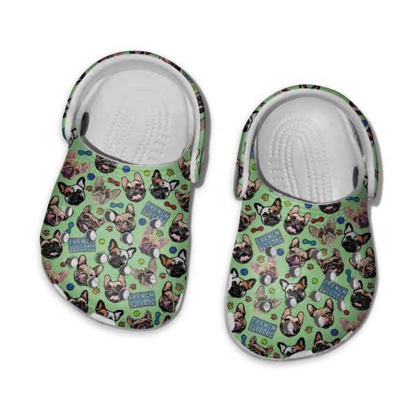 GCS1708102ch ads5, Lightweight Non-slip And Safety French Bulldog Dog On The Light Green Crocs, Easy to Buy!, Green, Non-slip, Safety