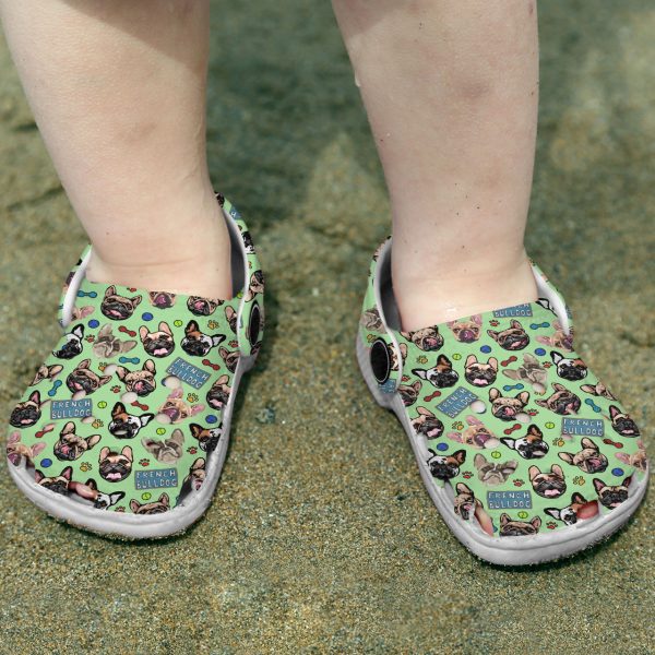 GCS1708102ch ads8, Lightweight Non-slip And Safety French Bulldog Dog On The Light Green Crocs, Easy to Buy!, Green, Non-slip, Safety