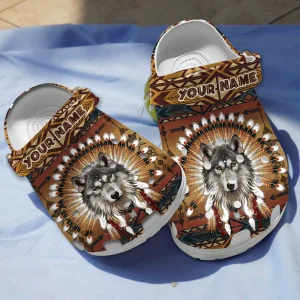 GCS2407301Custom 2 jpg, Personalized Wolf Native American Brown Crocs, Experience Great Comfort With Our Crocs!, Brown, Personalized
