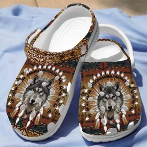 GCS2407301Custom 4 jpg, Personalized Wolf Native American Brown Crocs, Experience Great Comfort With Our Crocs!, Brown, Personalized