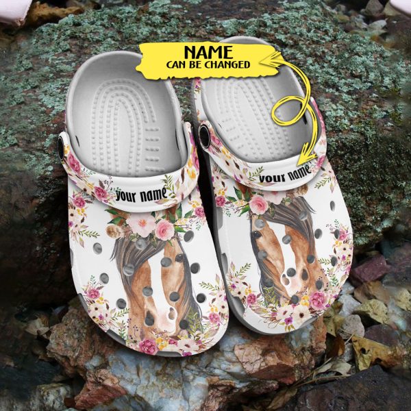 GCS28042013 4, Customized Love Horse Floral Pattern Crocs, Fast Shipping Available, Customized