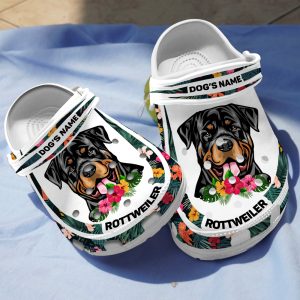 GCT2008104custom ads 1, Breathable And Water-Resistant “Rottweiler” With Customized Dog Name Crocs, Easy to Buy!, Breathable, Customized, Water-Resistant