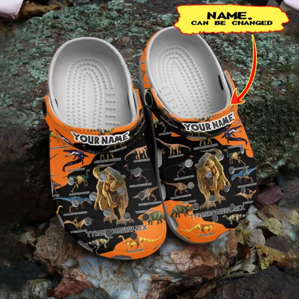GCU1008313custom mockup 3 jpg, Dinosaur Collection Limited Edition Customized Orange Crocs, Lightweight shoes, Limited Edition, Orange