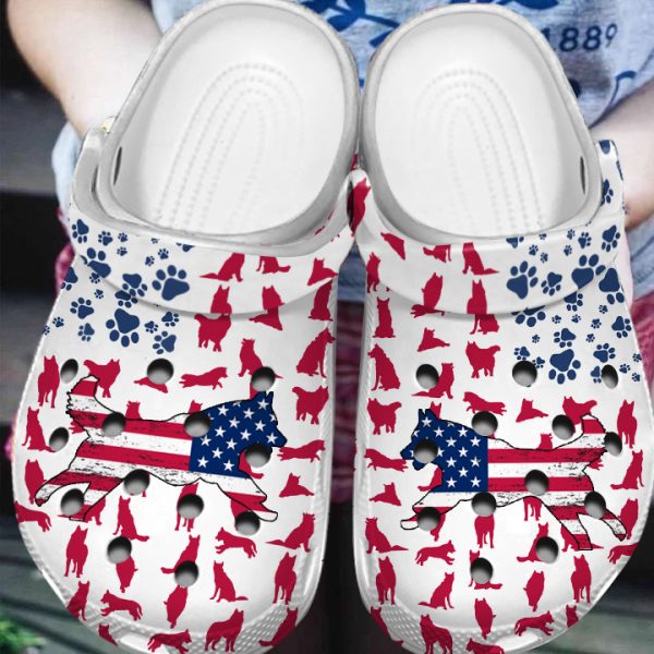 GCU110608ch ads 2, Lovely Siberian Husky American Flag Limited Edition Clogs, Special Crocs For Adult, Adult, Limited Edition, Special