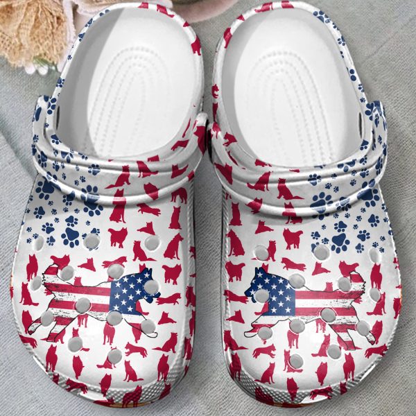 GCU110608ch ads 10, Lovely Siberian Husky American Flag Limited Edition Clogs, Special Crocs For Adult, Adult, Limited Edition, Special