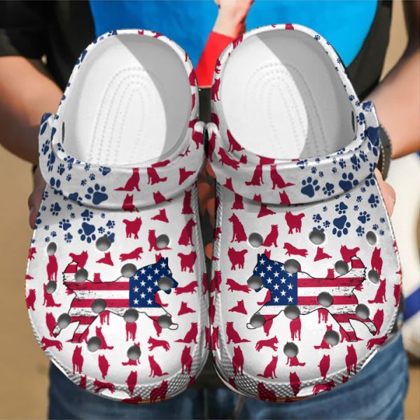 GCU110608ch ads 5, Lovely Siberian Husky American Flag Limited Edition Clogs, Special Crocs For Adult, Adult, Limited Edition, Special