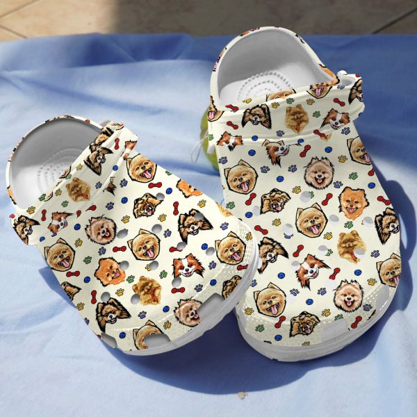 GCU1108110ch ads 4, Breathable Lightweight And Non-slip Pomeranian Dog On the Beige Crocs, Fun And Safe for Outdoor Play!, Beige, Breathable, Non-slip