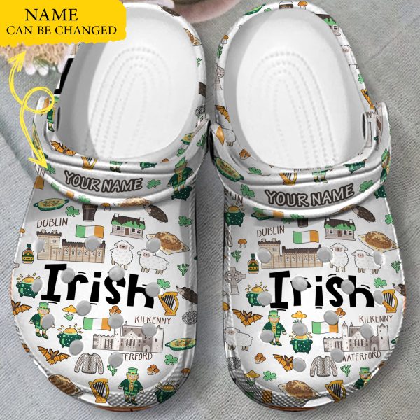 GCU1602201custom ads 1, Personalized Irish Limited Edition Crocs, St.Patrick Day Classic Clogs, Classic, Personalized, White