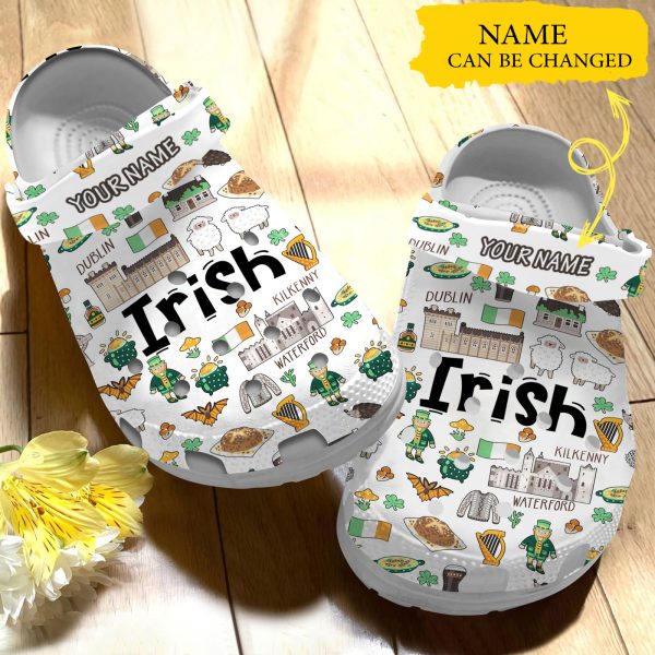 GCU1602201custom ads 3, Personalized Irish Limited Edition Crocs, St.Patrick Day Classic Clogs, Classic, Personalized, White