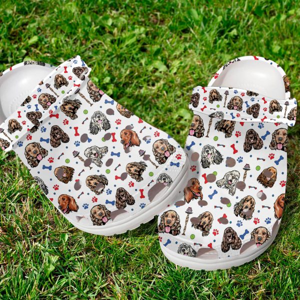 GCU2608103ch ads 1 scaled 1, Adult Unisex And Breathable Cocker Spaniel Dog On The White Crocs, Easy to Clean!, Adult, Breathable, Unisex, White