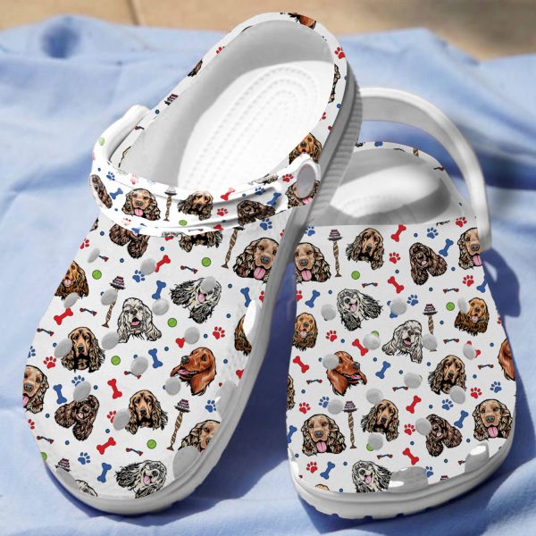 GCU2608103ch ads 2, Adult Unisex And Breathable Cocker Spaniel Dog On The White Crocs, Easy to Clean!, Adult, Breathable, Unisex, White