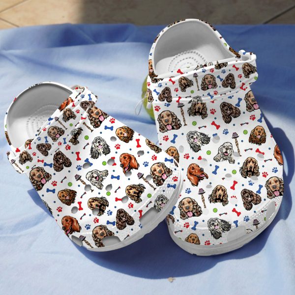 GCU2608103ch ads 4, Adult Unisex And Breathable Cocker Spaniel Dog On The White Crocs, Easy to Clean!, Adult, Breathable, Unisex, White