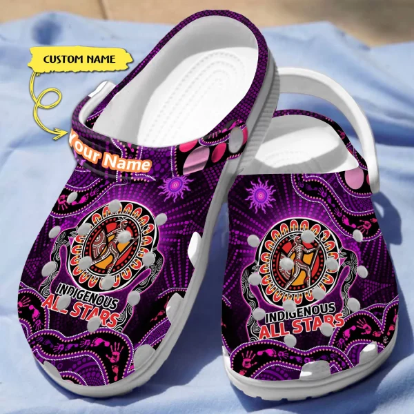 GDH1608302custom mockup 2 jpg, Customized Stylish And Good-looking Indigenous All Stars Australia With Purple Color Crocs, Quick Delivery Available!, Customized, Good-looking, Purple, Stylish