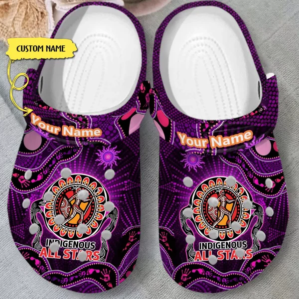 GDH1608302custom mockup 3 jpg, Customized Stylish And Good-looking Indigenous All Stars Australia With Purple Color Crocs, Quick Delivery Available!, Customized, Good-looking, Purple, Stylish