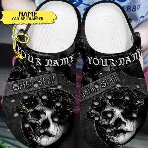 GDQ2608303custom mk6 600×600 1, Personalized Adult’s Classic Gothic Skull Black Crocs, Adult, Black, Classic, Personalized