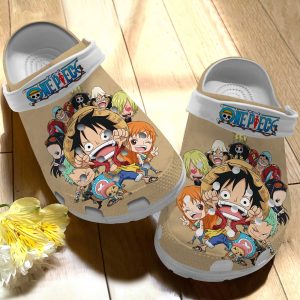 GHB1908209 1, Cute Design Of ONE PIECE Anime Chibi Art Beige Crocs, Beige, Cute