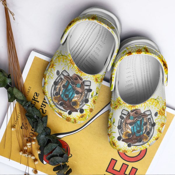 GLB2202228 ads 10, Special Horseshoe Western Boot Sunflower Crocs, Buy More Save More, Special