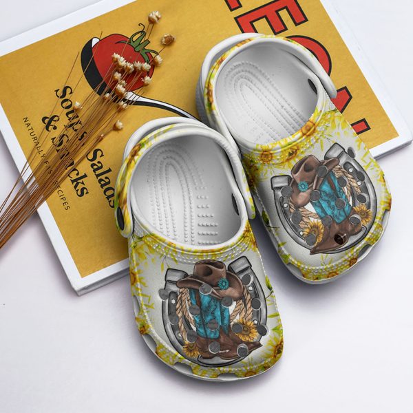 GLB2202228 ads 9, Special Horseshoe Western Boot Sunflower Crocs, Buy More Save More, Special