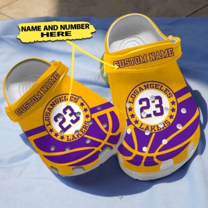 GMB1305203custom chay ads, Customized Breathable And Durable Lakers Uniform On The Yellow Crocs, Fast Shipping!, Breathable, Customized, Durable, Yellow