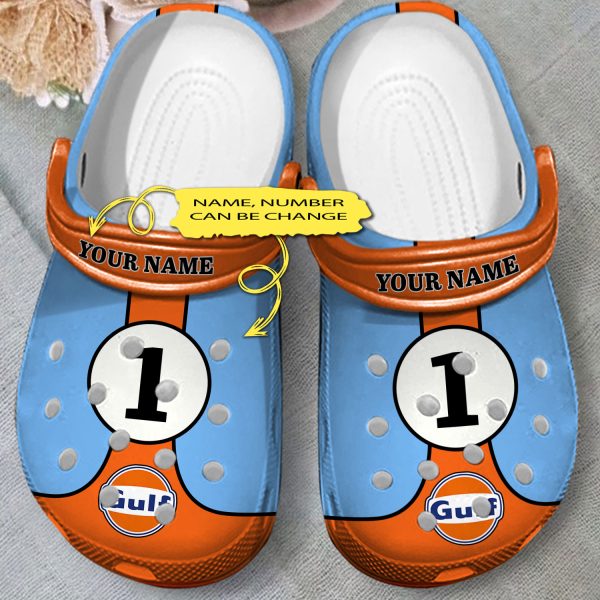 GMD0607202ch 1, Wide-fit Slippers, Personalized Durable And Good-looking Gulf Racecars With Light Blue And Orange Color Crocs, Easy to Buy!, Durable, Good-looking, Light Blue, Orange, Personalized, Wide-fit