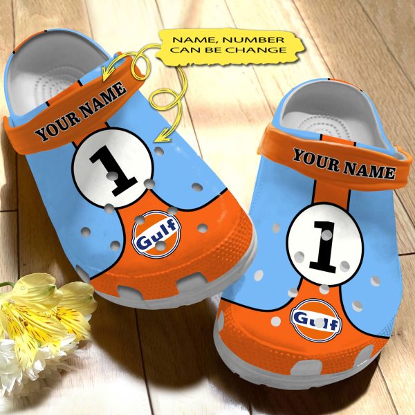 GMD0607202ch 2, Wide-fit Slippers, Personalized Durable And Good-looking Gulf Racecars With Light Blue And Orange Color Crocs, Easy to Buy!, Durable, Good-looking, Light Blue, Orange, Personalized, Wide-fit