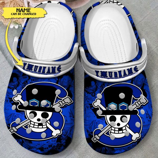 GNB2408205 3, Personalized One Piece Anime Skull Blue Crocs, Perfect For Fan Of Sabo, Blue, Personalized
