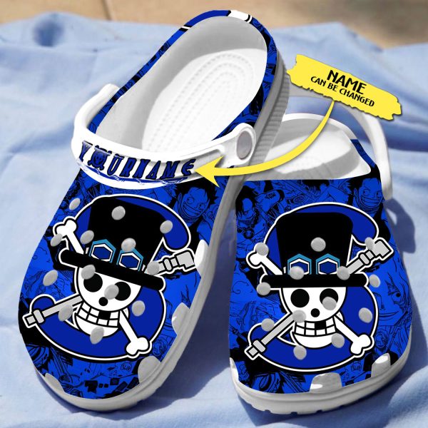 GNB2408205 4, Personalized One Piece Anime Skull Blue Crocs, Perfect For Fan Of Sabo, Blue, Personalized