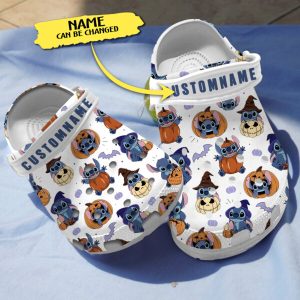 GNB2809201 4 600×600 1, Personalized Cute Disney Stitch And Halloween Pumpkin White Crocs, Cute, Personalized, White