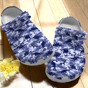GND2708204 1, Dinosaur Navy Pattern Crocs and Classic slipper Design For Adult, Adult, Classic