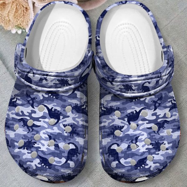 GND2708204 2, Dinosaur Navy Pattern Crocs and Classic slipper Design For Adult, Adult, Classic