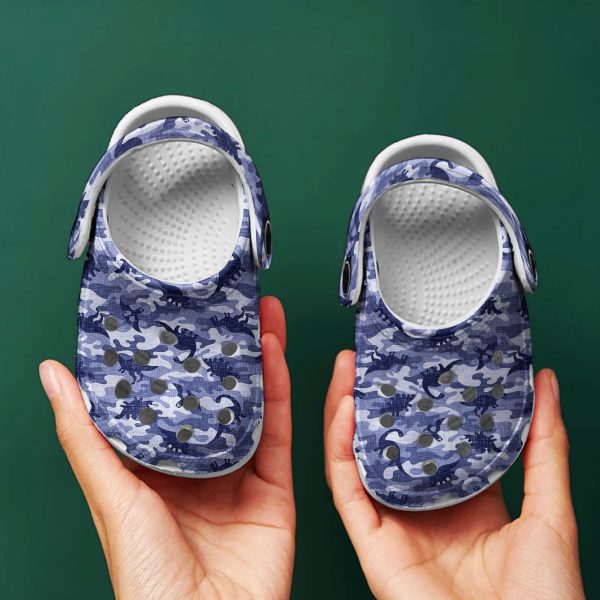 GND2708204 3, Dinosaur Navy Pattern Crocs and Classic slipper Design For Adult, Adult, Classic
