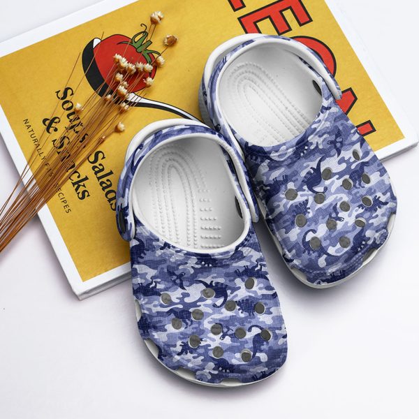 GND2708204 4, Dinosaur Navy Pattern Crocs and Classic slipper Design For Adult, Adult, Classic