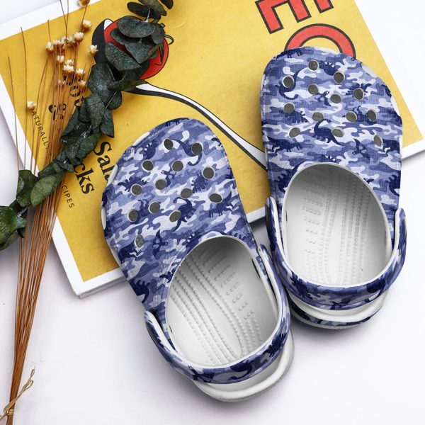 GND2708204 5, Dinosaur Navy Pattern Crocs and Classic slipper Design For Adult, Adult, Classic