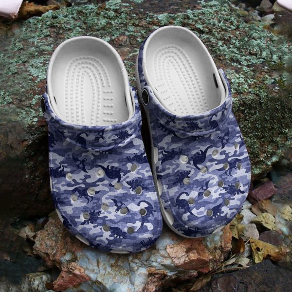 GND2708204 6, Dinosaur Navy Pattern Crocs and Classic slipper Design For Adult, Adult, Classic