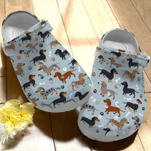 GSD1511201 ads jpg, New Design Lightweight And Non-slip Lovely Dachshund Pattern On The White Crocs, Quick Delivery Available!, New Design, Non-slip, White