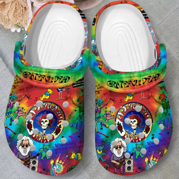 GSD1909302 1 jpg, Breathable And Water-resistant Grateful Dead Band Colorful Tie Dye Pattern Crocs, Order Now for a Special Discount!, Breathable, Colorful, Water-Resistant